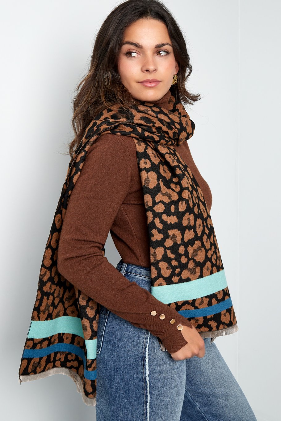 Pantherschal mit bunten Streifen - beige & pink Bild2